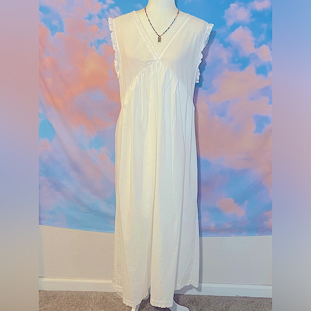 Soft Cottage Core Vibes: Women’s White Cotton Ruffle Eyelet Trimmed Maxi Dress